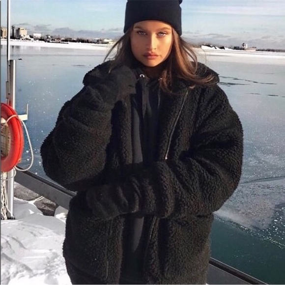 I AM GIA Teddy Coat Black Oversized Sherpa Long Coat Size Small - Picture 4 of 16